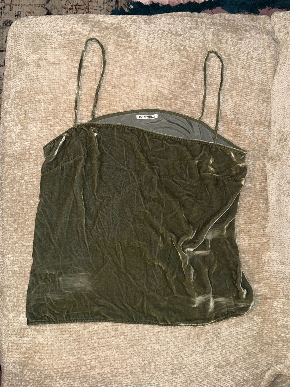 Reformation Green Velvet Tank Top